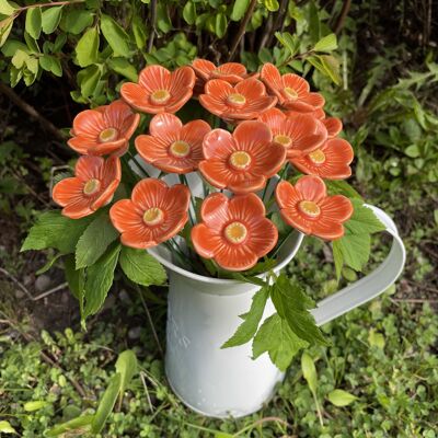 Flores de ciruelo naranja de cerámica, estaca de planta