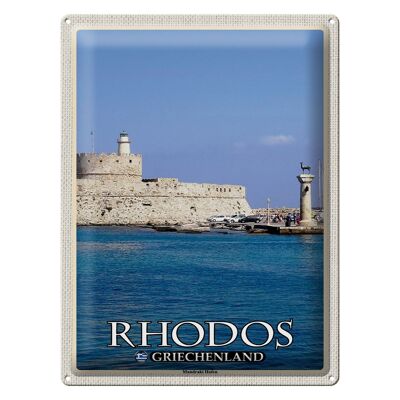 Cartel de chapa de viaje, 30x40cm, Rodas, Grecia, puerto de Mandraki