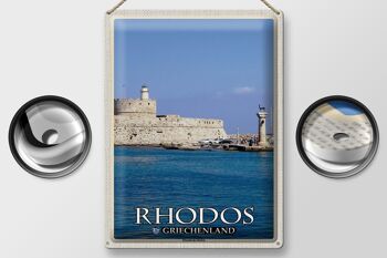 Panneau en étain voyage 30x40cm Rhodes Grèce port de Mandraki 2