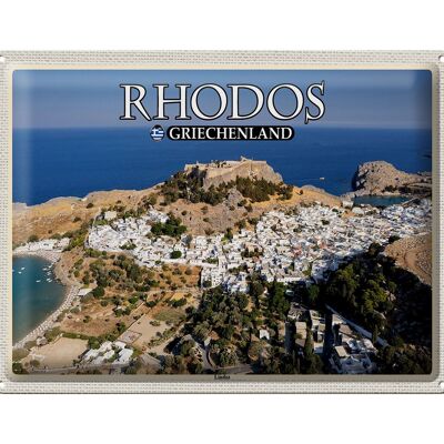 Blechschild Reise 40x30cm Rhodos Griechenland Lindos Stadt Meer