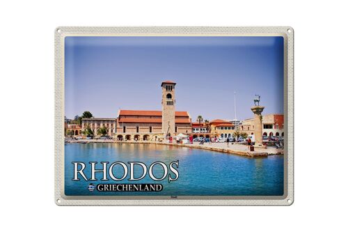 Blechschild Reise 40x30cm Rhodos Griechenland Stadt Meer Urlaub