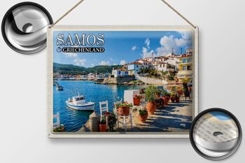 Signe en étain voyage 40x30cm, Samos grèce Kokkári City vacances 2