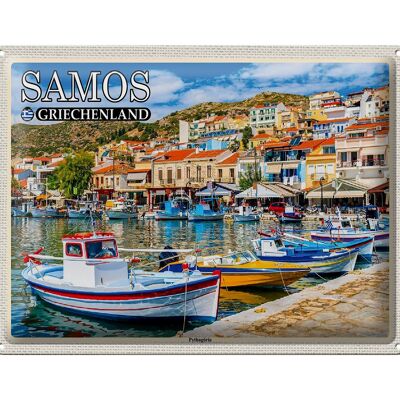 Panneau en étain voyage 40x30cm Samos Grèce Pythagorio petite ville