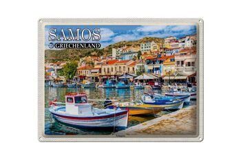 Panneau en étain voyage 40x30cm Samos Grèce Pythagorio petite ville 1