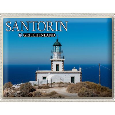 Cartel de chapa de viaje 40x30cm Santorini Grecia Faro Akrotiri