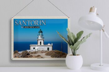 Panneau de voyage en étain, 40x30cm, Santorin, grèce, phare Akrotiri 3