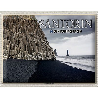 Targa in metallo da viaggio 40x30 cm Santorini Grecia Spiaggia Nera