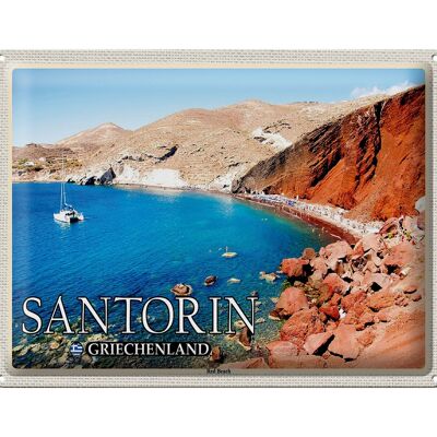 Cartel de chapa de viaje 40x30cm Santorini Grecia Playa Roja Playa