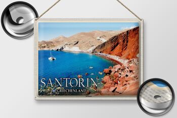 Signe en étain voyage 40x30cm, Santorin, grèce, plage rouge 2
