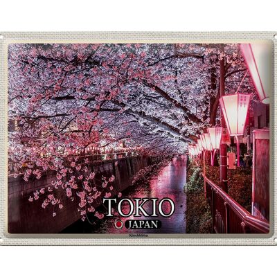 Cartel de chapa de viaje, 40x30cm, Tokio, Japón, cerezos en flor, árboles, río