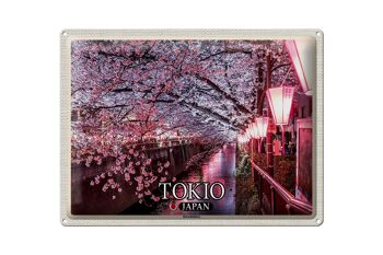 Panneau de voyage en étain, 40x30cm, Tokyo, japon, fleurs de cerisier, arbres, rivière 1
