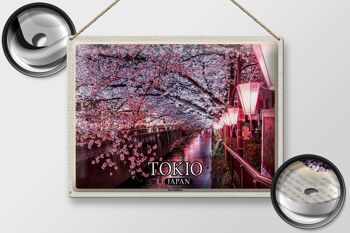 Panneau de voyage en étain, 40x30cm, Tokyo, japon, fleurs de cerisier, arbres, rivière 2