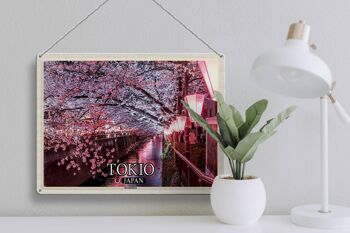 Panneau de voyage en étain, 40x30cm, Tokyo, japon, fleurs de cerisier, arbres, rivière 3