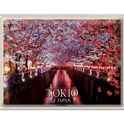Cartel de chapa de viaje, 40x30cm, Tokio, Japón, Festival de los cerezos en flor, árboles, río
