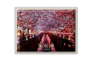 Panneau de voyage en étain, 40x30cm, Tokyo, japon, Festival des fleurs de cerisier, arbres, rivière 1