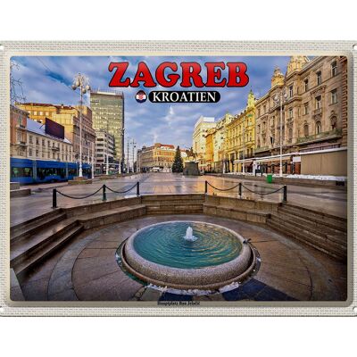 Cartel de chapa de viaje, 40x30cm, Zagreb, Croacia, plaza principal, Ban Jelacic