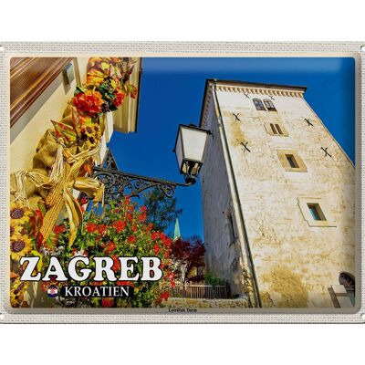 Cartel de chapa de viaje, 40x30cm, Zagreb, Croacia, Torre Lotrscak, Atalaya