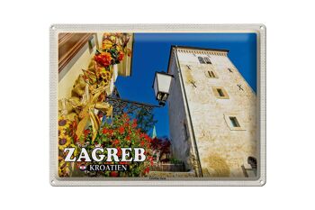 Panneau de voyage en étain, 40x30cm, Zagreb, croatie, tour Lotrscak, tour de guet 1