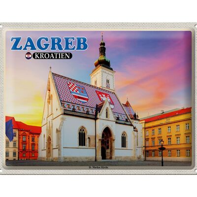 Cartel de chapa Travel 40x30cm Zagreb Croacia St. Iglesia de Marcos