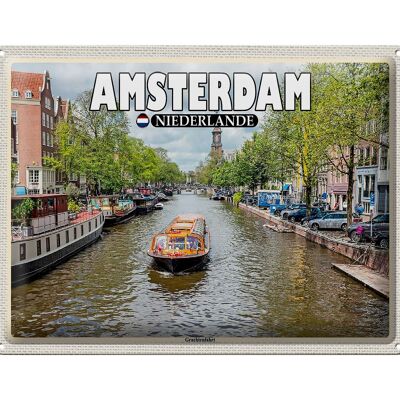 Cartel de chapa de viaje, 40x30cm, Ámsterdam, Países Bajos, crucero por el canal, río