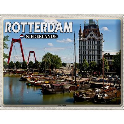 Cartel de chapa de viaje, 40x30cm, Róterdam, Países Bajos, antiguo puerto, barcos