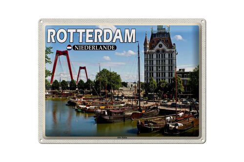 Blechschild Reise 40x30cm Rotterdam Niederlande Alter Hafen Boote