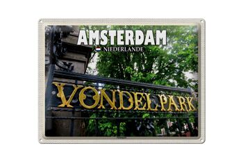 Panneau en étain voyage 40x30cm, Amsterdam pays-bas Vondelpark 1