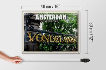 Panneau en étain voyage 40x30cm, Amsterdam pays-bas Vondelpark 4