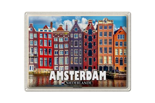 Blechschild Reise 40x30cm Amsterdam Niederlande Tanzende Häuser