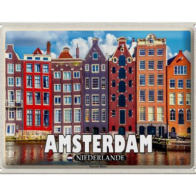 Targa in metallo da viaggio 40x30 cm Amsterdam Paesi Bassi Case danzanti