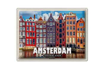 Panneau de voyage en étain, 40x30cm, Amsterdam, pays-bas, maisons dansantes 1