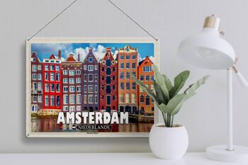 Panneau de voyage en étain, 40x30cm, Amsterdam, pays-bas, maisons dansantes 3