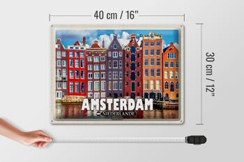 Panneau de voyage en étain, 40x30cm, Amsterdam, pays-bas, maisons dansantes 4