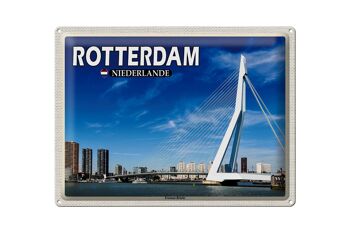 Panneau en étain voyage 40x30cm Rotterdam Pays-Bas Pont Erasmus 1