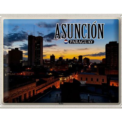 Cartel de chapa de viaje 40x30cm Asunción Paraguay Skyline Sunset