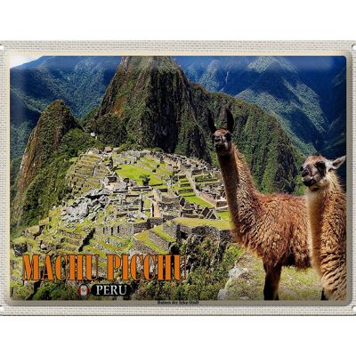 Blechschild Reise 40x30cm Machu Picchu Ruinen der Inka-Stadt Lamas