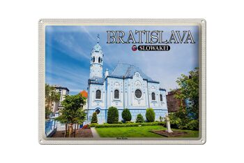 Panneau de voyage en étain, 40x30cm, Bratislava, slovaquie, église bleue 1