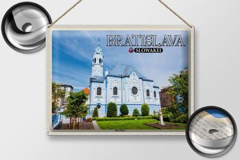 Panneau de voyage en étain, 40x30cm, Bratislava, slovaquie, église bleue 2