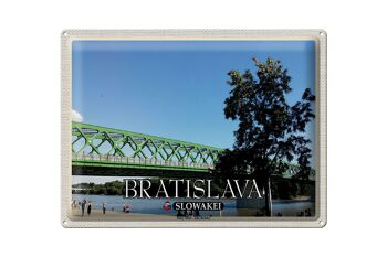 Panneau de voyage en étain, 40x30cm, Bratislava, slovaquie, Stary, le plus vieux pont 1