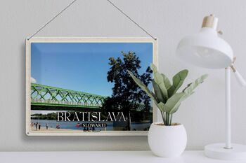 Panneau de voyage en étain, 40x30cm, Bratislava, slovaquie, Stary, le plus vieux pont 3