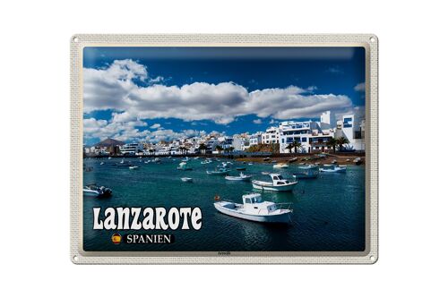 Blechschild Reise 40x30cm Lanzarote Spanien Arrecife Stadt Meer