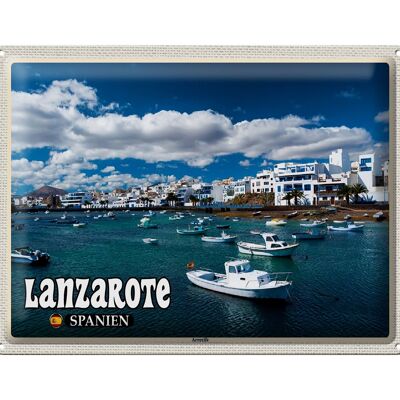 Blechschild Reise 40x30cm Lanzarote Spanien Arrecife Stadt Meer
