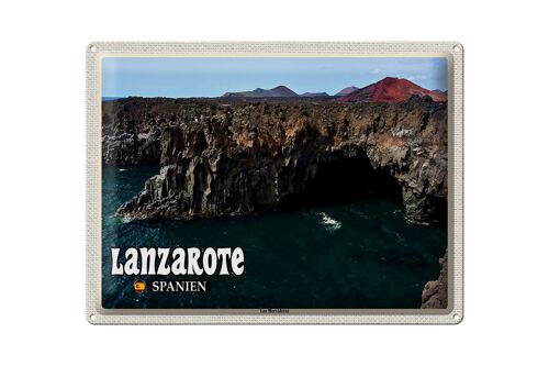 Blechschild Reise 40x30cm Lanzarote Spanien Los Hervideros Küste