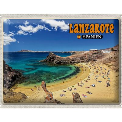 Blechschild Reise 40x30cm Lanzarote Spanien Playa Blanca Strand Meer