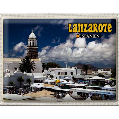 Blechschild Reise 40x30cm Lanzarote Spanien Teguise Stadt Kirche