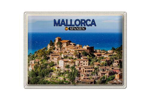 Blechschild Reise 40x30cm Mallorca Spanien Deià Meer Kleinstadt