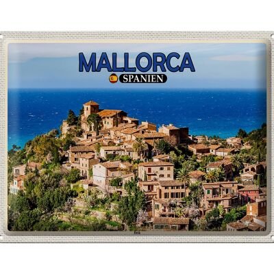 Targa in metallo da viaggio 40x30 cm Maiorca Spagna Deià Sea Small Town