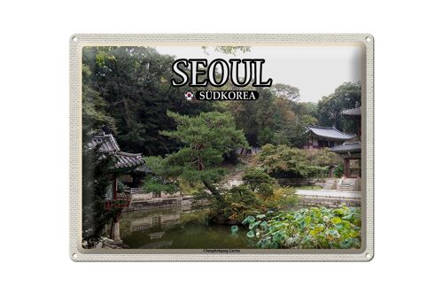 Blechschild Reise 40x30cm Seoul Südkorea Changdeokgung Garten