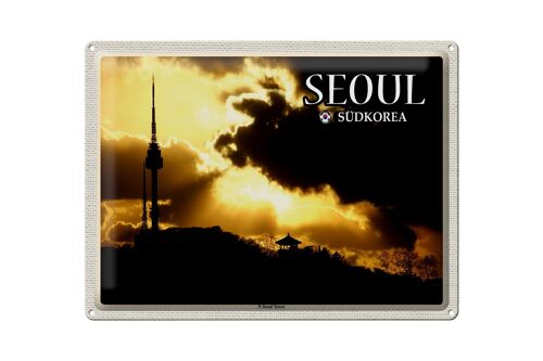Blechschild Reise 40x30cm Seoul Südkorea N Seoul Tower Fernsehturm