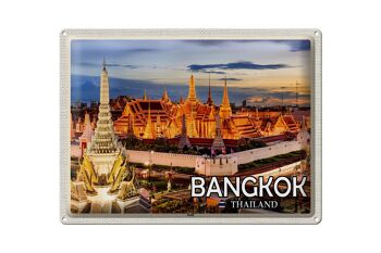 Panneau de voyage en étain, 40x30cm, Bangkok, Thaïlande, Temple, coucher de soleil 1